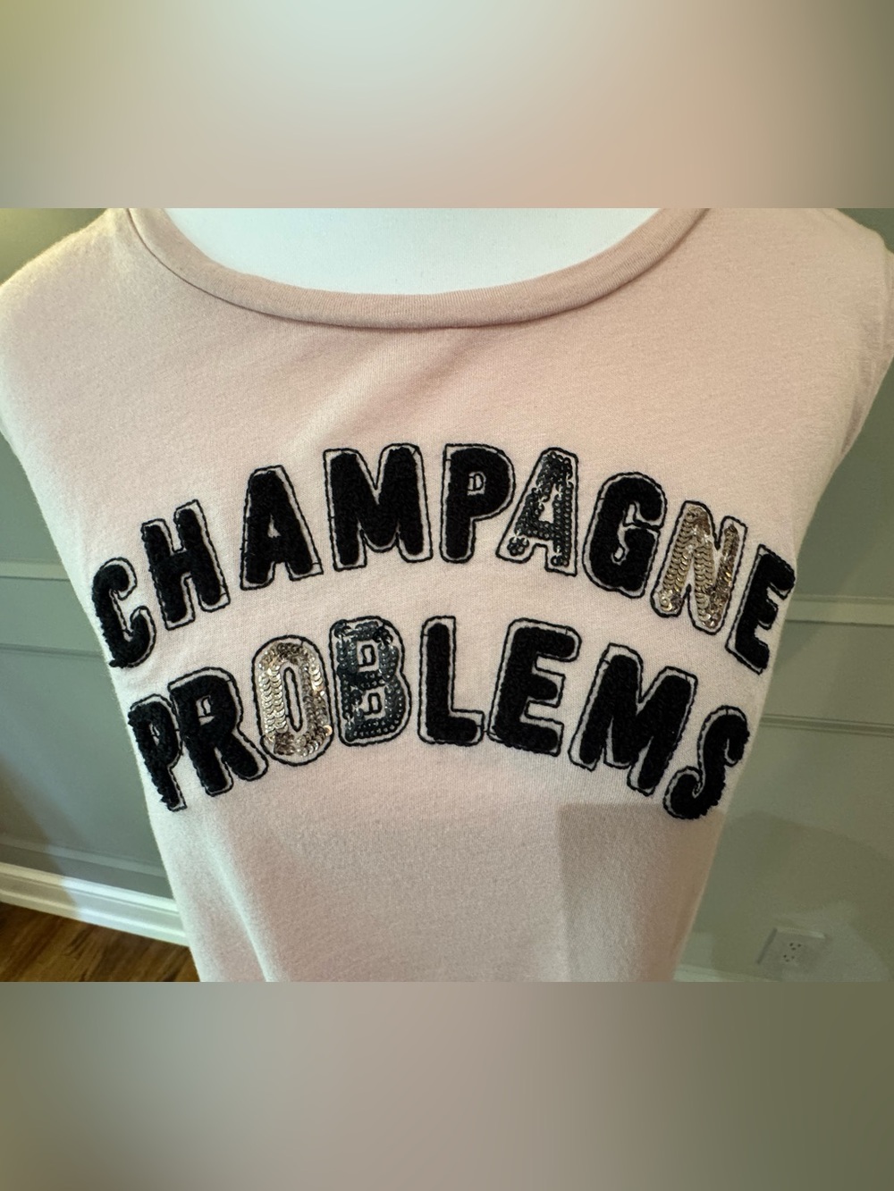 Express Pink Sequin 'Champagne Problems' Tank Top women’s size L